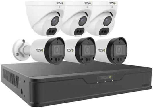 Revo Hybrid 8CH 4K Security System, 2TB Video Surveillance Grade HDD, 6X 4K Indoor/Outdoor IR Cameras with Built-in Microphone, Remote Viewing via Smartphone, PC and MAC (no Monthly fees)