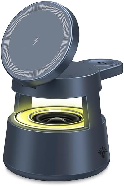 5 in 1 Magnetic Wireless Charger for Phone Earbuds Smart Watch - Bluetooth 5.1 Speaker, Dimmable Night Light, 0-65° Adjustable Angle, Smart Temperature Control, FCC/CE/RoHS Certified