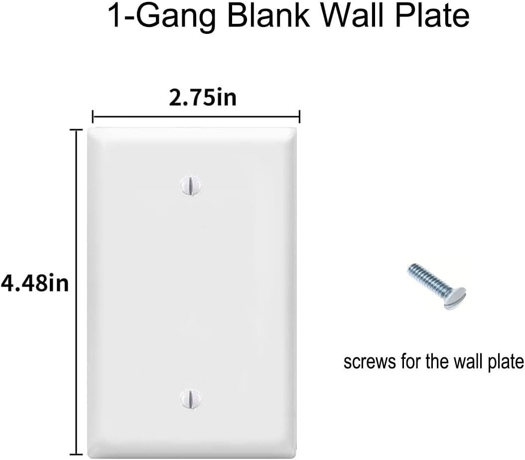 Blank Wall Plates 1-Gang blank Switch Outlet Electrical Cover Plate Unbreakable Thermoplastic Faceplate for Light Receptacle Outlet Switch, White (6 Pack)