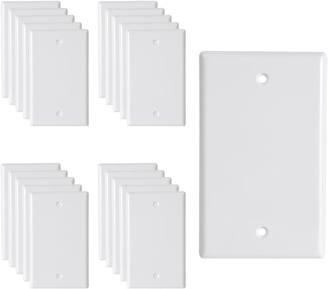Blank Wall Plates 1-Gang blank Switch Outlet Electrical Cover Plate Unbreakable Thermoplastic Faceplate for Light Receptacle Outlet Switch, White (20 Pack)