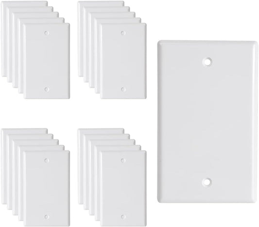 Blank Wall Plates 1-Gang blank Switch Outlet Electrical Cover Plate Unbreakable Thermoplastic Faceplate for Light Receptacle Outlet Switch, White (20 Pack)