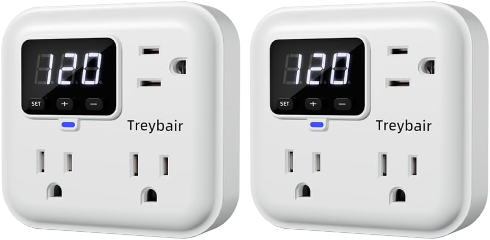 Surge Protector 3-Outlet Power Strip with Voltage Stabilizer, 80V-140V Power Surge Protectors for Refrigerator, TV, Computer | LED Display, Fireproof UL94V-1, Wall Mount,1800J,2 Pack
