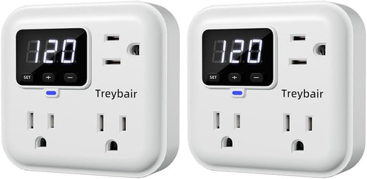 Surge Protector 3-Outlet Power Strip with Voltage Stabilizer, 80V-140V Power Surge Protectors for Refrigerator, TV, Computer | LED Display, Fireproof UL94V-1, Wall Mount,1800J,2 Pack