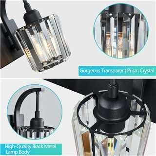 Modern Bathroom Vanity Light, 2-Light Black Wall Sconce with Crystal Accents, Over Mirror Bathroom Lighting Fixture, 13.77" Long Dimmable Vanity Lamp for Makeup, Easy Installation