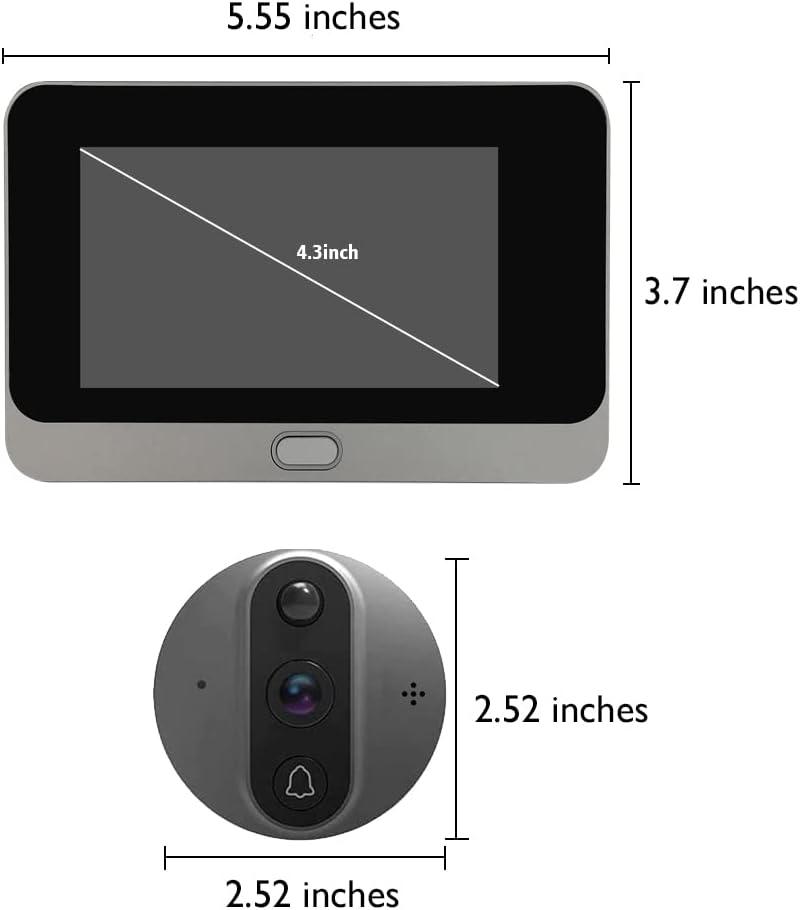 ANJIELO SMART Peephole Camera, WiFi Video Doorbell Camera with Chime, Motion Detection, Night Vision, 2-Way Audio, Cloud Storage, 4.3 Inch LCD Screen Monitor, No TF Card Included