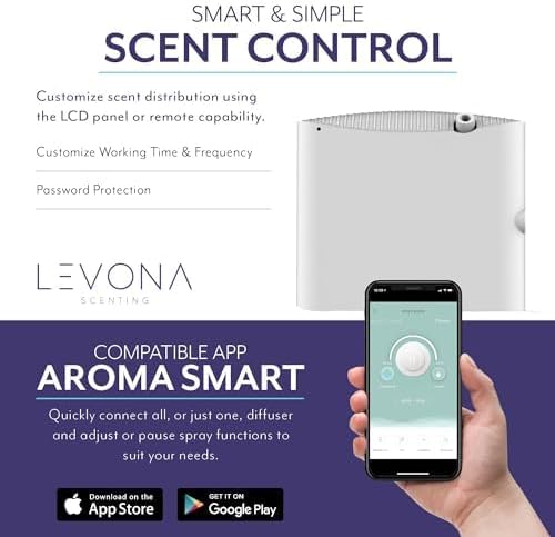 Levona Scent Waterless Diffuser - Essential Oil Aroma Smart Plug-in, Portable Machine for Whole House & Large Spaces, LCD, HVAC, With Cleaning Cloth, Covers 4000 sqft - Arosa 1500 (Scent Not Included)