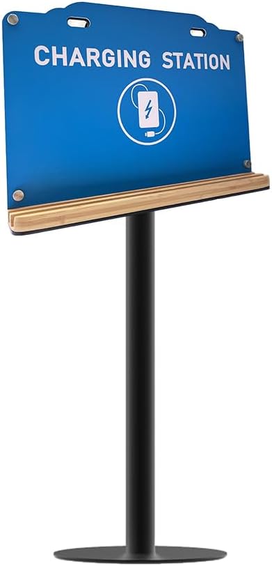 Steady Floor Stand Public Cell Phone Charging Station with 8 Ports High Speed Cables, Multi-Device Charging Shelf with Bamboo Tray, Application for Schools, Office, Business,Events
