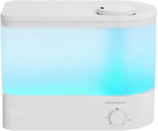 MEGAWISE 2025 Humidifier, 6L Large Capacity, 50H Runtime, Enjoy ultra-quiet, cool mist for your bedroom, nursery, or indoor plants. Top-fill design for effortless convenience (White)