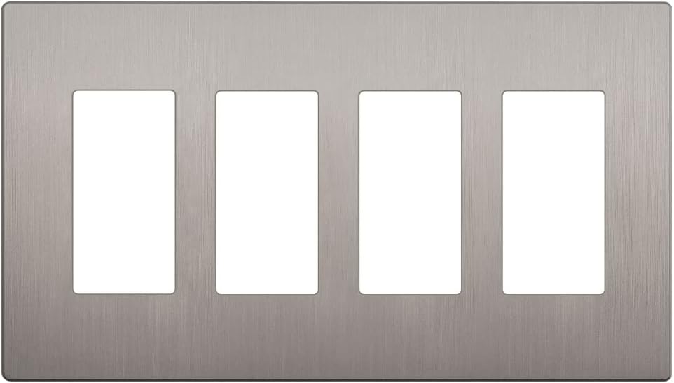 LIDER Brushed Finish Decorator Switch Cover, Screwless Wall Plate, Mid-Size 4-Gang 4.88" x 8.58", Unbreakable Polycarbonate Thermoplastic, UL Listed, LSWP-34M-BNK, Brushed Nickel