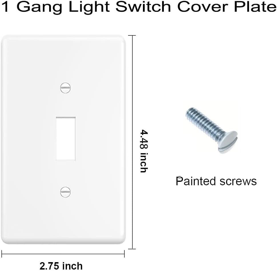 Toggle Light Switch Wall Plates 1-Gang Switch Electrical Cover Plate Unbreakable Thermoplastic Faceplate, White (10 Pack)
