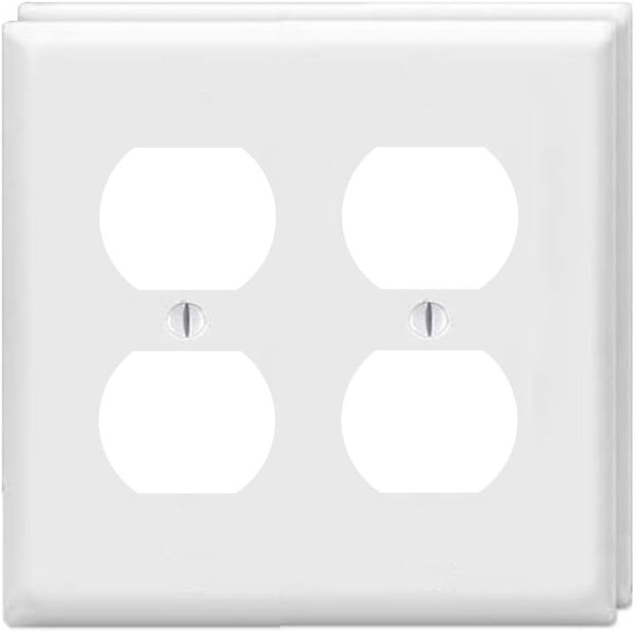 Duplex Outlet Cover Wall Plates 2-Gang Switch Outlet Electrical Cover Plate Unbreakable Thermoplastic Faceplate for Light Receptacle Outlet Switch, White (2 Pack)
