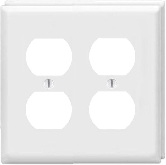 Duplex Outlet Cover Wall Plates 2-Gang Switch Outlet Electrical Cover Plate Unbreakable Thermoplastic Faceplate for Light Receptacle Outlet Switch, White (2 Pack)