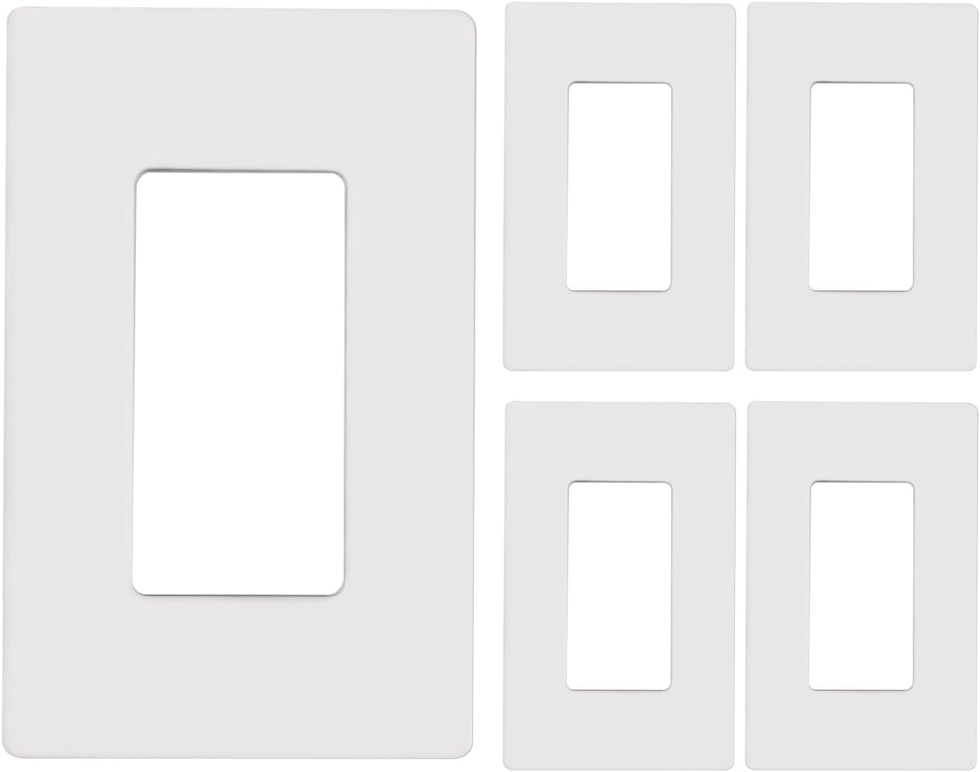 1-Gang Screwless Decorator Wall Plates, Child Safe Standard Size Outlet Cover, Unbreakable Polycarbonate Thermoplastic,Glossy White, 5 Pack,UL Listed