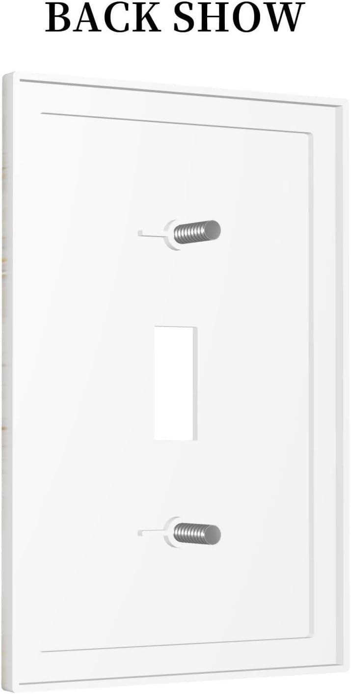 White Grey Gold Marble Simple Tiles Decorative Light Switch Cover 1 Gang Single Toggle Device Electrical Faceplate Switchplates Decorator Outlet Wall Plate for Bathroom Kitchen Decor