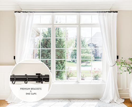 BlastHome® Non-Adjustable Luxury Extra Long Curtain Rod, 1 ¼” Rod Set, 15 foot Fixed Length (Four Rods Connect for a Seamless Look), Tuxedo Black