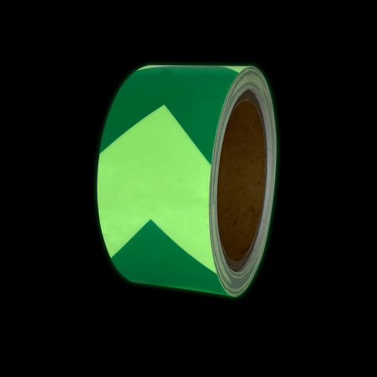 Arrow Glow in The Dark Tape - 15 Ft x 2 in - Rechargeable Glow Tape in The Dark - Safety Warning Tape, Night Decorations, and Home Marking (GreenArrow)