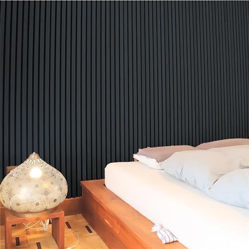 Wood Panels for Wall - Oak Acoustic Wall Panels - 4PK Wall Wood Panels - 94.49” x 12 - Soundproof Wall Panels for Decor - Acoustic Slat Wood Wall Panels for Interior Decoration of Walls (Oak) (Black)
