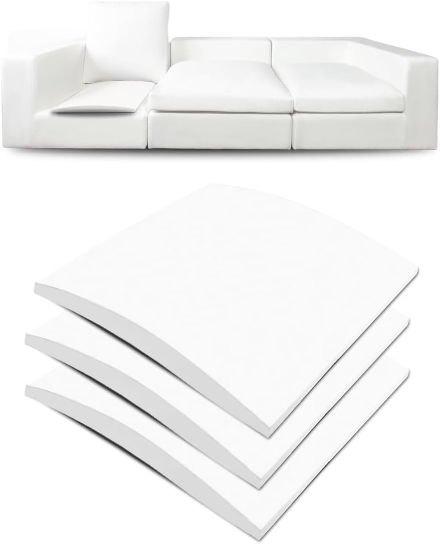 Couch Cushion Supports for Sagging Seat 22'' x 22'' High Density 40D Curved Foam Sofa Cushion Support Under The Saggy Pads Firmer Foam Lifters for Saggy Couch Set of 3 (White, 22''*22'')