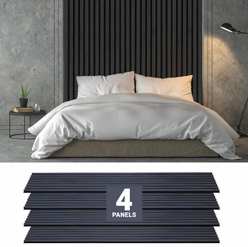 Wood Panels for Wall - Oak Acoustic Wall Panels - 4PK Wall Wood Panels - 94.49” x 12 - Soundproof Wall Panels for Decor - Acoustic Slat Wood Wall Panels for Interior Decoration of Walls (Oak) (Black)