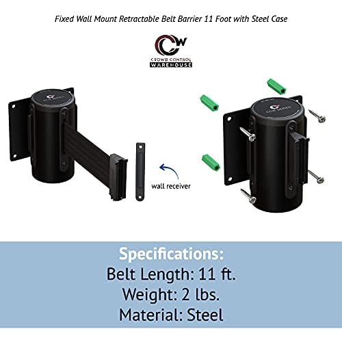 Crowd Control Warehouse - CCW Series WMB-120 Fixed Wall Mount Retractable Belt Barrier - 11 Foot, Red"This LINE is Closed" Belt with Stainless Steel Case