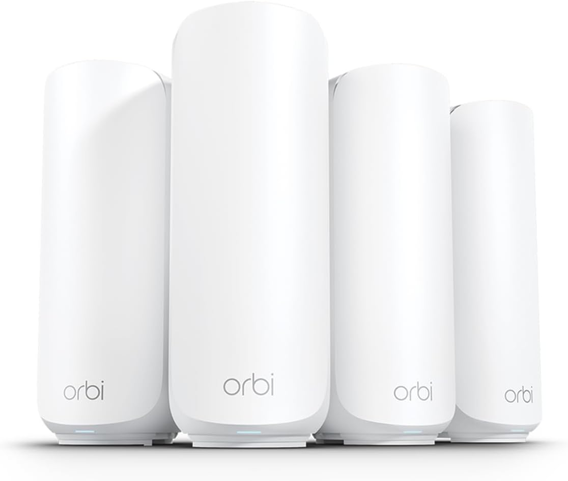 NETGEAR Orbi 370 Series Dual-Band WiFi 7 Mesh Network System for Home (RBE374) - Wireless Router + 3 Extenders, Security Features, 5 Gbps, Covers 8,000 sq.ft., 70 Devices, 2.5GB Internet Port, BE5000