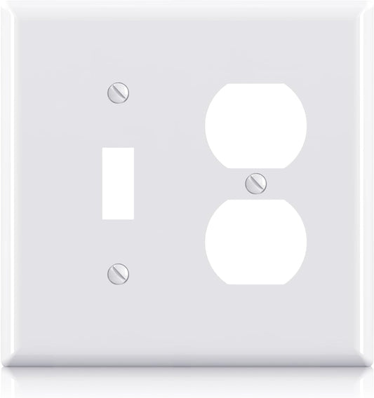 Combination Wall Plate ELEGRP 1-Toggle Light Switch 1-Duplex Receptacle Outlet Combination Wall Plate Cover, Mid-Size 4.88" x 4.94" Unbreakable Thermoplastic Faceplate Cover, UL Listed (1 Pack, white)