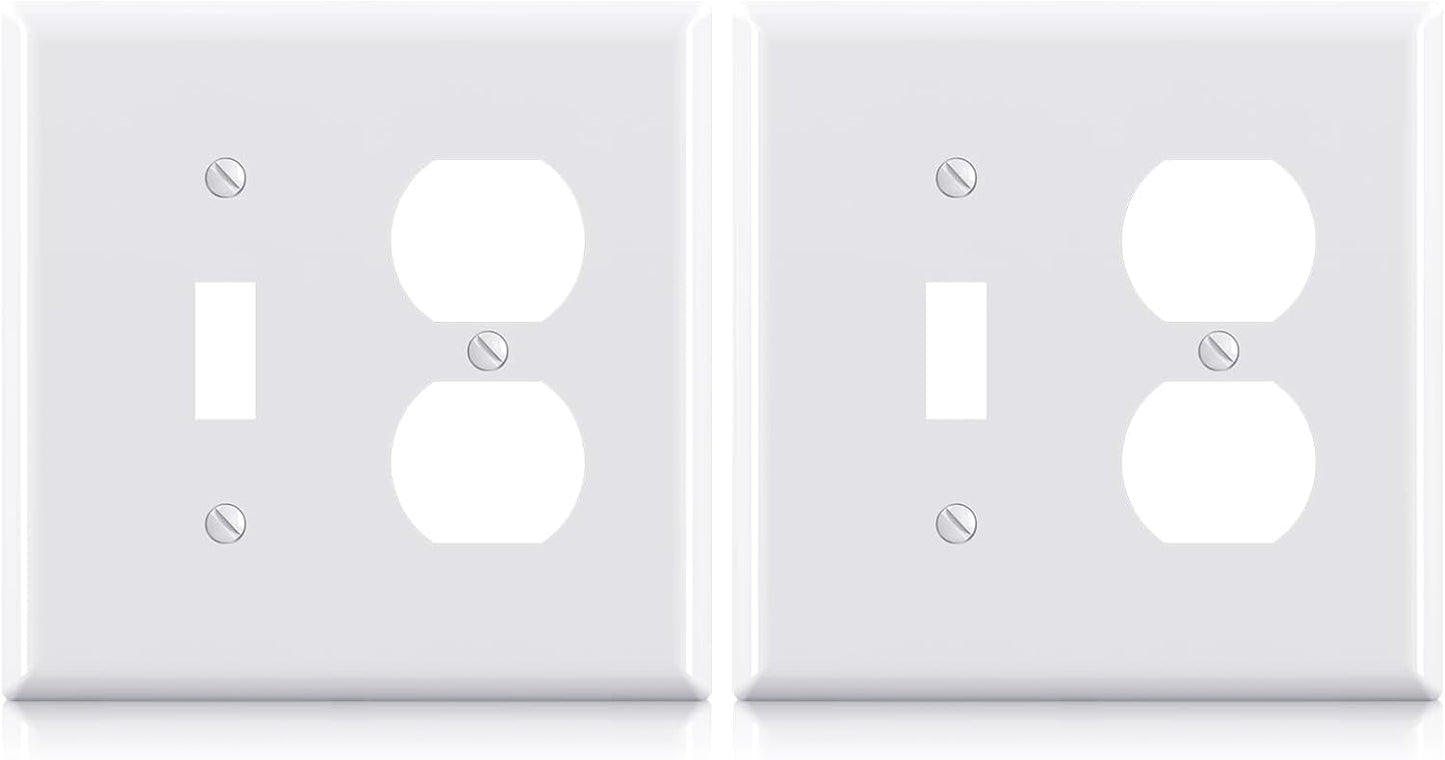 Combination Wall Plate ELEGRP 1-Toggle Light Switch 1-Duplex Receptacle Outlet Combination Wall Plate Cover, Mid-Size 4.88" x 4.94" Unbreakable Thermoplastic Faceplate Cover, UL Listed (2 Pack, white)