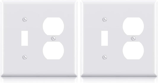 Combination Wall Plate ELEGRP 1-Toggle Light Switch 1-Duplex Receptacle Outlet Combination Wall Plate Cover, Mid-Size 4.88" x 4.94" Unbreakable Thermoplastic Faceplate Cover, UL Listed (2 Pack, white)