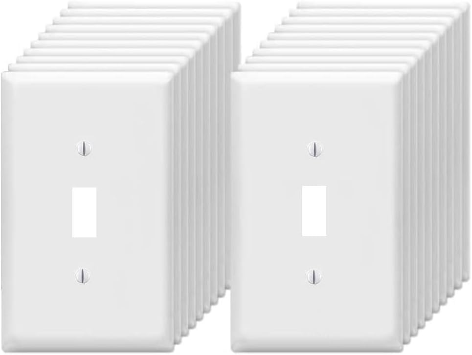 Toggle Light Switch Wall Plates 1-Gang Switch Electrical Cover Plate Unbreakable Thermoplastic Faceplate, White (20 Pack)