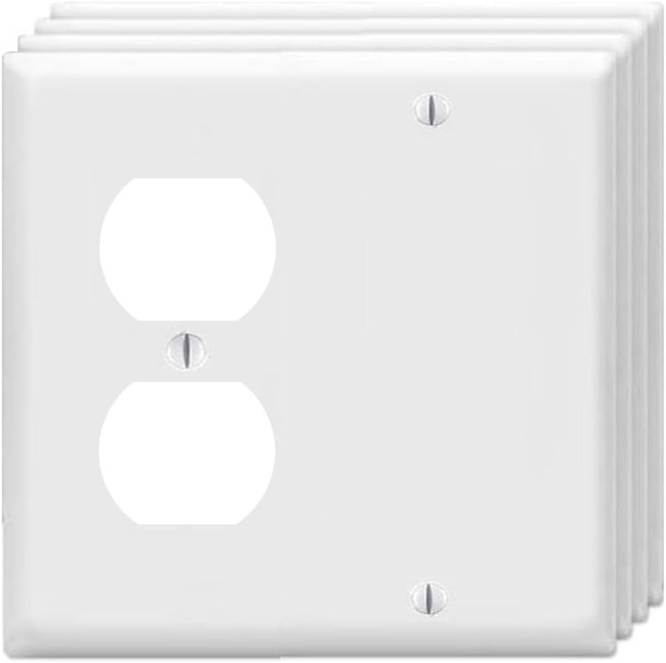 Duplex Receptacle Outlet/Blank Device Wall Plates 2-Gang Switch Electrical Cover Plate Unbreakable Thermoplastic Faceplate for Light Receptacle Outlet Switch, White (4 Pack)