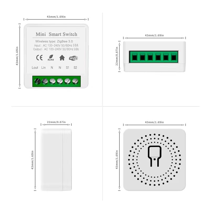 ZigBee3.0 Smart Switch Mini Relay Switch, ZigBee Smart Light Switch Need Zigbee Hub Work with Tuya Smart Life APP Smart Button Scene Remote for Tuya Smart Home Devices (4)