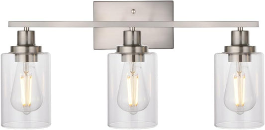 MELUCEE 3 Lights Wall Sconce Brushed Nickel Finished Modern Bathroom Vanity Light Fixtures with Clear Glass Shade Suit for Porch Bedroom Foyer Kitchen (Patent No.: US D963914 S)