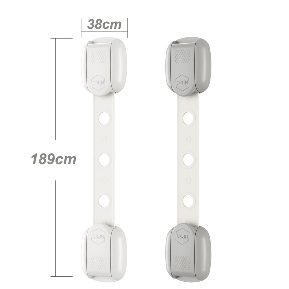 Child Safety Strap Locks (3 Pack) Baby Locks for Cabinets and Drawers, Toilet, Fridge & More. Adhesive Pads. Easy Installation, No Drilling Required, White/Gray (White, 3 pcs (Pack of 1))