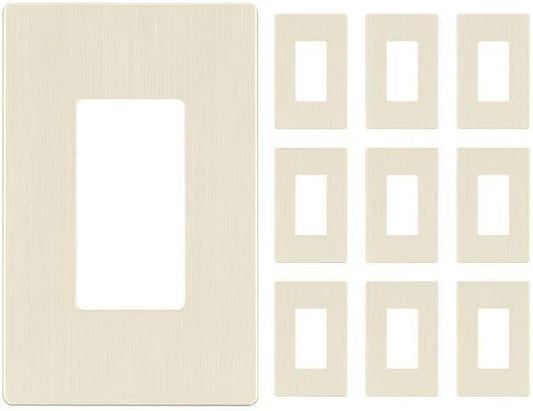 LIDER Brushed Finish Decorator Switch Cover, Screwless Wall Plate, Mid-Size 1-Gang 4.88" x 3.11", Unbreakable Polycarbonate Thermoplastic, UL Listed, LSWP-31M-BLA10P, Brushed Light Almond, 10 pack