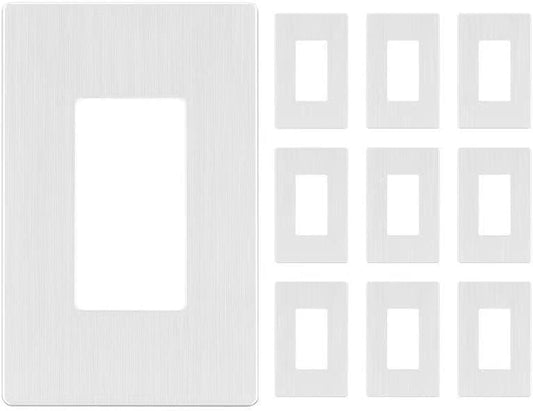 LIDER Brushed Finish Decorator Switch Cover, Screwless Wall Plate, Mid-Size 1-Gang 4.88" x 3.11", Unbreakable Polycarbonate Thermoplastic, UL Listed, LSWP-31M-BW10P, Brushed White, 10 pack