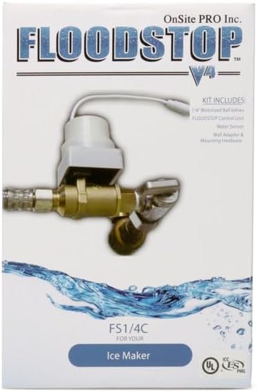 FloodStop Ice Maker Leak Detector Kit with Automatic Water Shut-Off and Visual/Audible Alarms, 1/4" Compression