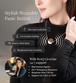 ResQ Jewelry, Shakti Smart Bluetooth Safety Necklace, Discreet Wearable Safety Device - GPS Location Tracking, Audio Recording, One Touch Activation