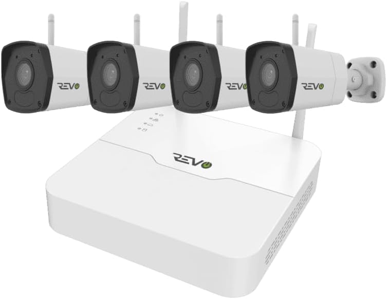 Revo Ultra Wireless 4-Channel Security System NVR with 1TB HDD, 4X 1080p (2MP) Indoor/Outdoor IR Wi-Fi Bullet Cameras, 105° Coverage, Remote Access via Smartphone, PC and MAC (No Monthly Fees)