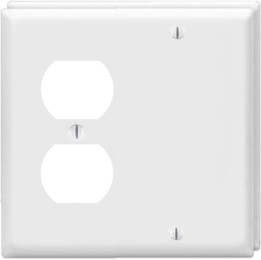 Duplex Receptacle Outlet/Blank Device Wall Plates 2-Gang Switch Electrical Cover Plate Unbreakable Thermoplastic Faceplate for Light Receptacle Outlet Switch, White (2 Pack)