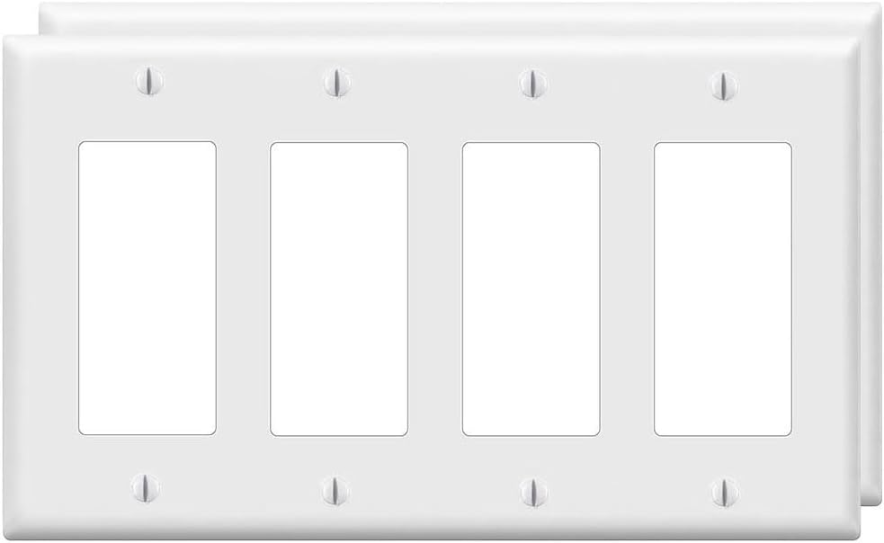 Decorator Wall Plates 4-Gang Switch Outlet Electrical Cover Plate Unbreakable Thermoplastic Faceplate for Light Receptacle Outlet Switch, White (2 Pack)
