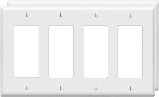 Decorator Wall Plates 4-Gang Switch Outlet Electrical Cover Plate Unbreakable Thermoplastic Faceplate for Light Receptacle Outlet Switch, White (2 Pack)