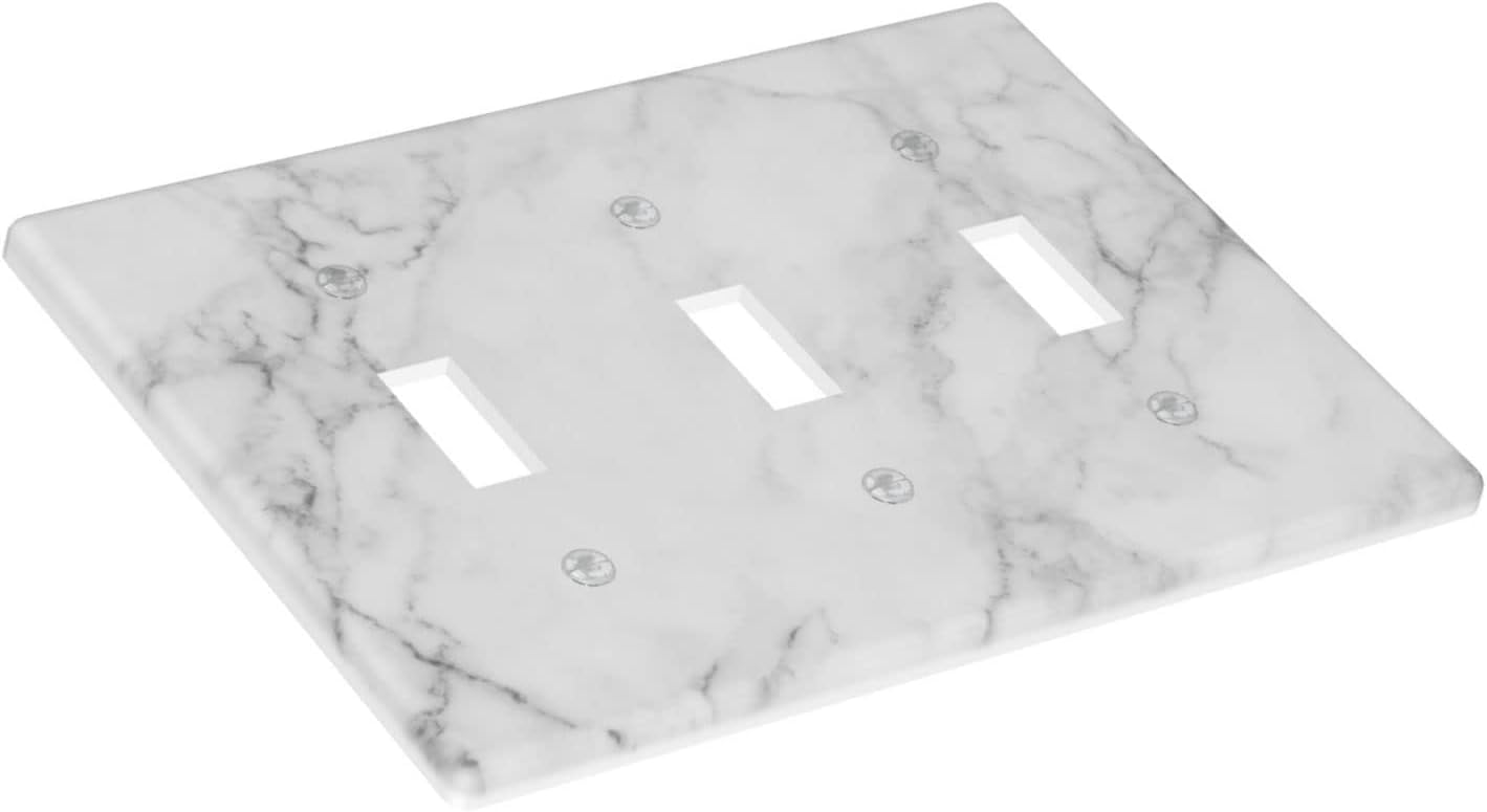 White Marble Pattern Light Switch Cover Plates Decorative Wall Plate Triple Toggle Art Print Faceplate for Kitchen Home Kids Room Decor 6.38" X 4.5"