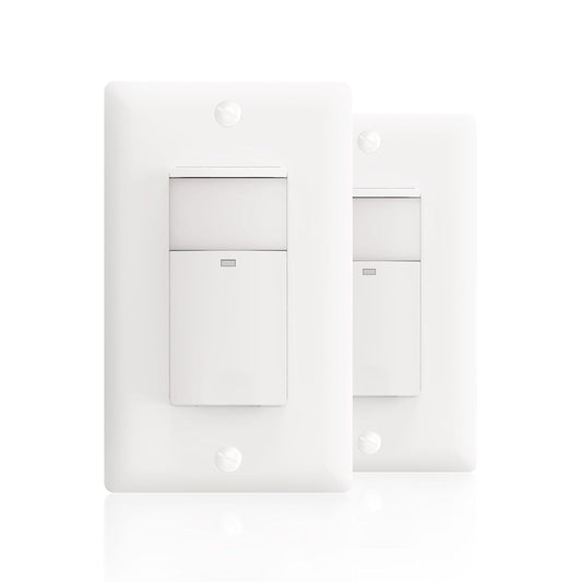 ECOELER Single Pole Occupancy Motion Sensor Light Switch, PIR Infrared Motion Activated Switch with Sensitivity & Delay Adjustable, Neutral Wire Required, for Kitchen, Garage, Stairwell, 2 Pack