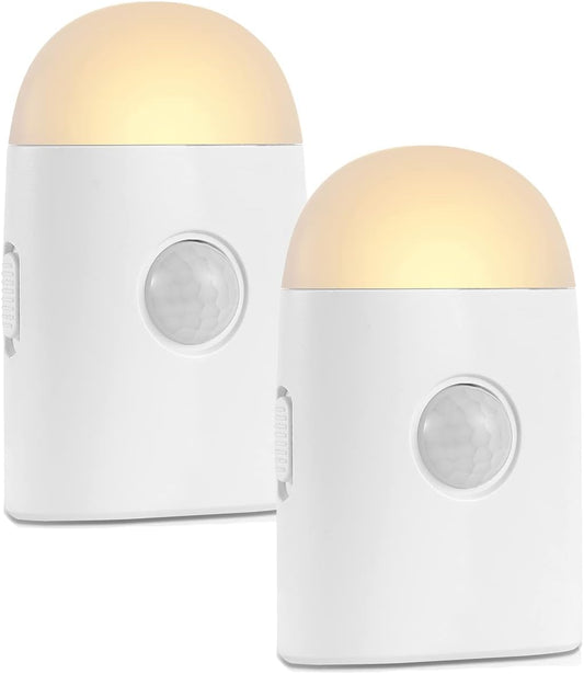 Motion Sensor LED Night Lights Warm White with Adjustable Brightness Rechargeable Battery, with Hook and Stick-On for Cabinet, Wardrobe,Closet,Hallway, Stairs (2 Pack)