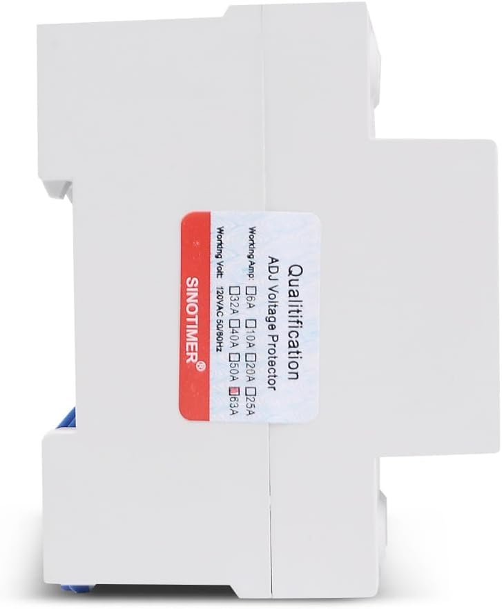 110VAC 120VAC 63A Over/Under Voltage Protection Device Voltage Current Protector, 2 Red LED Displays, Single Phase Low Voltage Monitor, Din Rail Installation in DB Home Usage