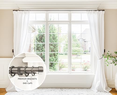 BlastHome® Non-Adjustable Luxury Extra Long Curtain Rod, 1 ¼” Rod Set, 19 foot Fixed Length (Four Rods Connect for a Seamless Look), Matte Graphite