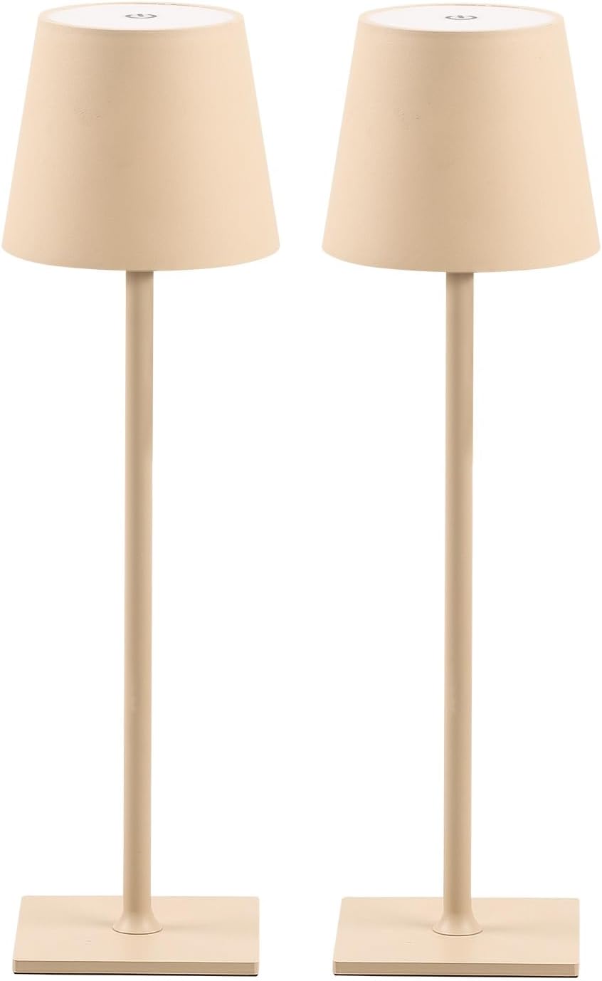 2 Pack Cordless Table Lamps, 3 Colors Stepless Dimming, 5000mAh Rechargeable Battery LED Desk Lamp for Bedroom/Couple Dinner/Desk/Cafe/Dining Room/Terrace