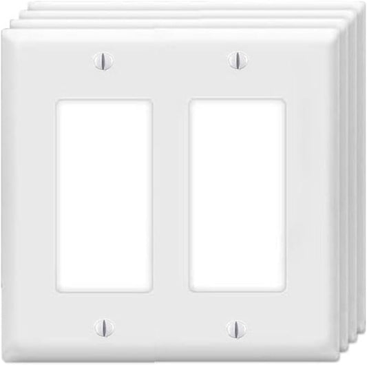 Decorator Wall Plates 2-Gang Switch Outlet Electrical Cover Plate Unbreakable Thermoplastic Faceplate for Light Receptacle Outlet Switch, White (4 Pack)