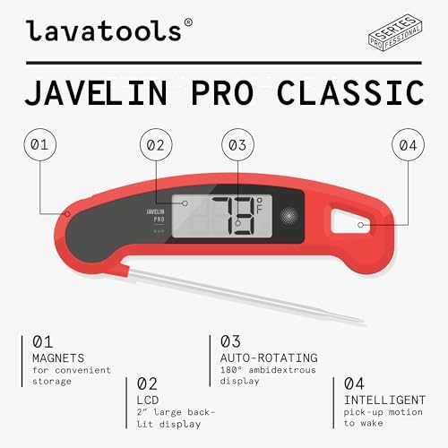 Lavatools Javelin® PRO Classic Ultra-Fast 2-Second Professional Digital Instant Read Meat Thermometer for Grill and Cooking, Auto-Rotating Backlit Display, IP65 Water Resistant, NSF Certified – Wasabi