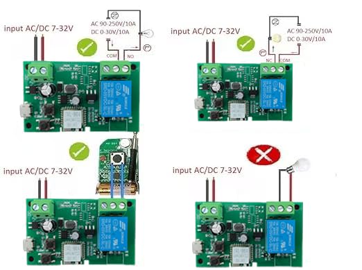 Huacaoe１CH WiFi Smart Switch Relay Module -10A Dry Contact Design for Garage Door/Home Automation, 7-32V DC & USB 5V Wide Voltage, Compatible with Alexa & eWeLink App, Mobile Remote Control